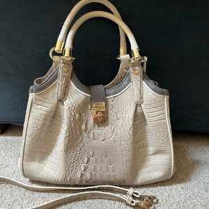 NWOT - NEVER USED Brahmin Elisa Tri-color Cream with Gray Leather Trim Satchel